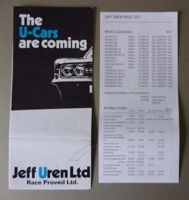 JEFF UREN FORD orig 1971 UK Mkt Sales Brochure +Prices - Savage Cheetah Comanche