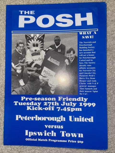 Football Programme Peterborough V Ipswich Town Friendly 1999