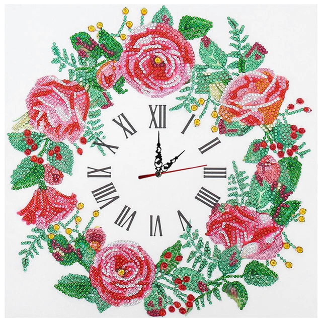 Aisen Wall Clock, Flowers, Diamond Painting, 5D, Cross Stitch, Diamond Embroidery, Kuns 3