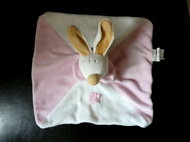 * Doudou Plat Lapin  Startoy Rose Blanc Carre - Excellent Etat