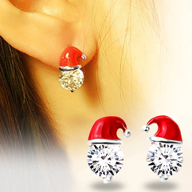Ear Rings Pack Christmas Hat Snowman Earrings Inlaid Earrings Rhinestone Studded