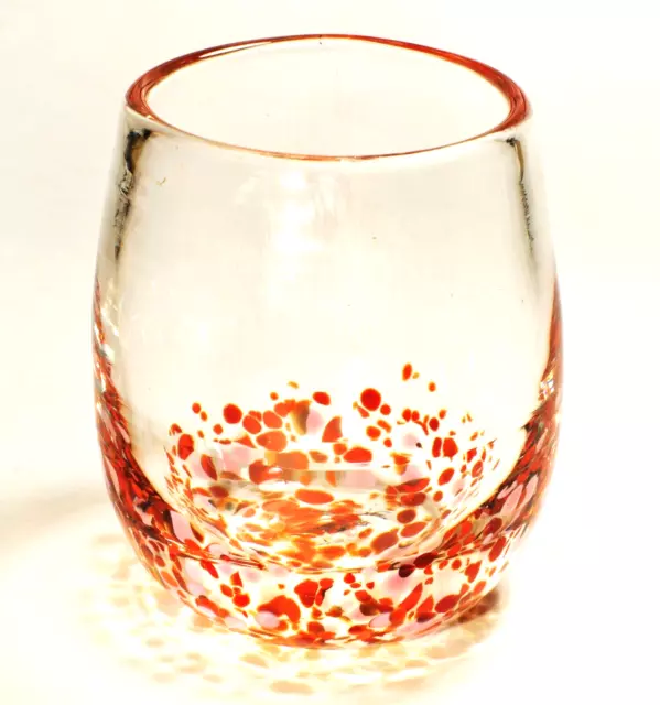 Hand Blown Confetti Red & Pink Clear Colors 3 7/8" Glass Stemless Tumbler Wine