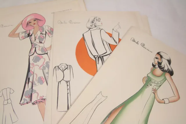 Set of 25 Mila Piccinini Fashion Design Illustrations / Drawings Circa 1970s