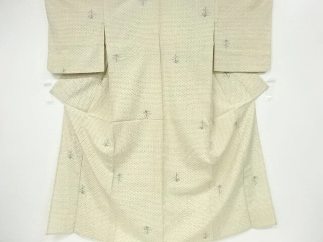 6537012: Japanese Kimono / Antique Hitoe Kimono / Fushi Tsumugi / Woven Plants