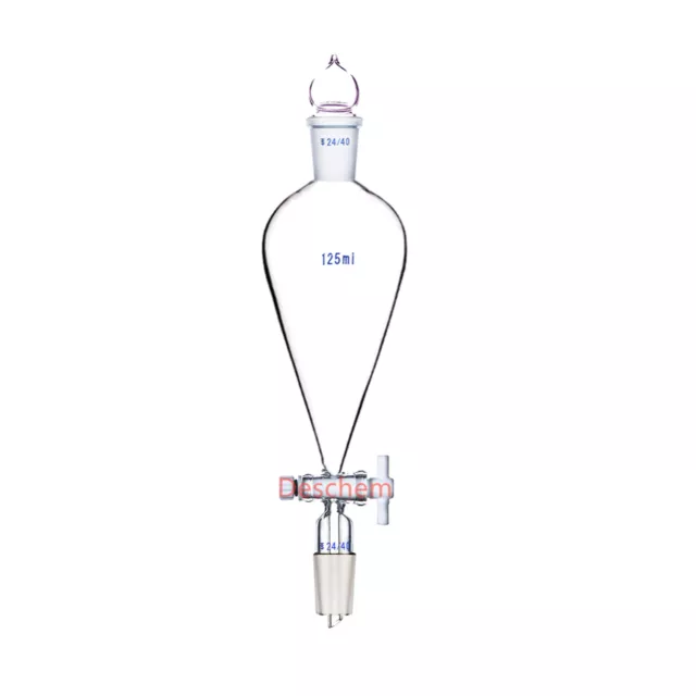 125ml,24/40,Lab Pyriform Separatory Funnel,PTFE Stopcock,Ground Joints