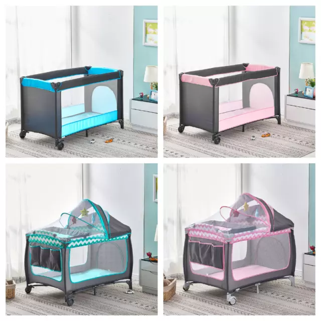 Portable Baby Travel Cot Crib Bassinet Bed Playpen Infants with Wheels Folding