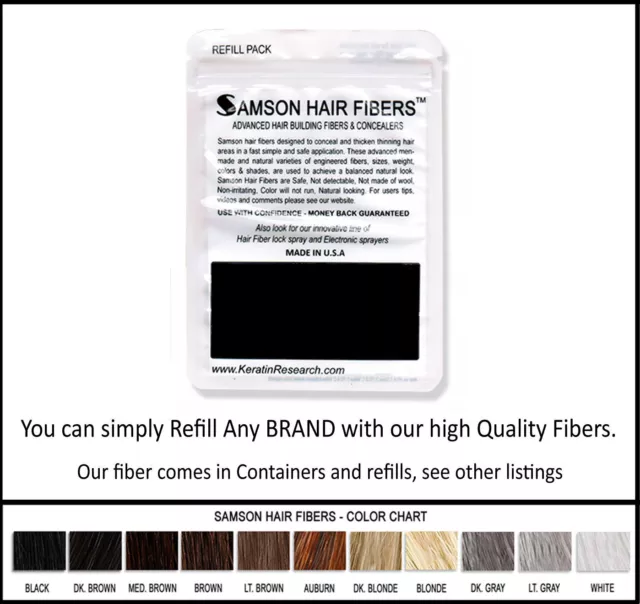 Samson Best Hair Loss Concealer Building Fibers BLACK 200g XL Refill Made USA