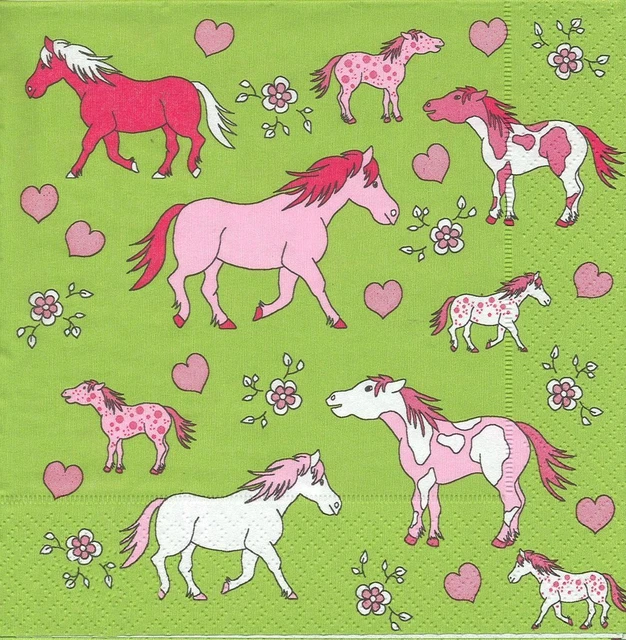 Lot de 4 Serviettes en papier Chevaux Roses Decoupage Collage Decopatch