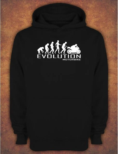 Felpa con cappuccio Evolution Of Motorbike Motociclista Bicicletta Biker Regalo Divertente Nera