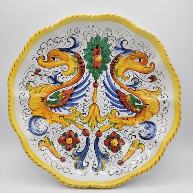 Italian Raffaellesco Dragon Wall Hanging Plate Firenze Majolica Folk Art Pottery