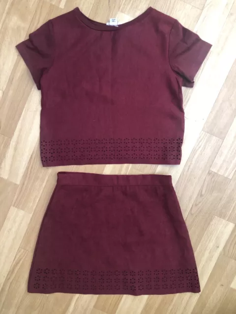 River Island Girls Top & Skirt Co Ord Outfit Age 7-8 Burgundy Pretty Party Hols
