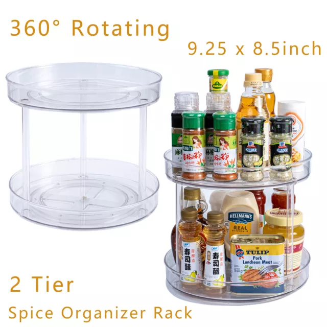 Lazy Susan 2 Tier 360° Turntable Cabinet Organizer Spice Rack Removable Spinning