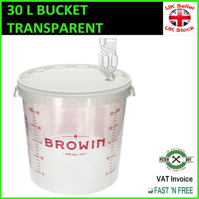30L TRANSPARENT FERMENTATION BUCKET CONTAINER AIRLOCK Home Brew Beer ...