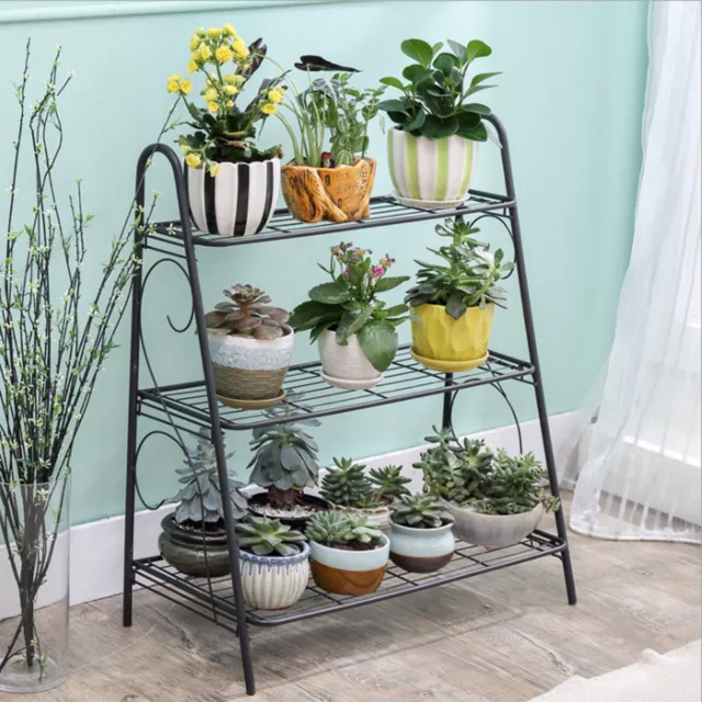 3 Tier Metal Plant Stand Garden Flower Pot Shelf Ladder Shaped Display Rack NEW