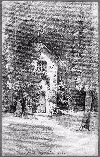 LÉON BERVILLE ORIGINAL DRAWING 1877 CRETEIL Val-de-Marne House
