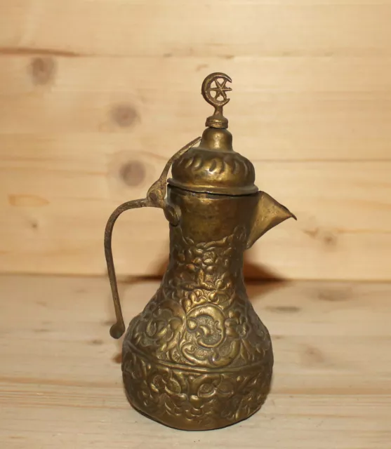 Antique Middle East hand made brass coffee maker pitcher jug