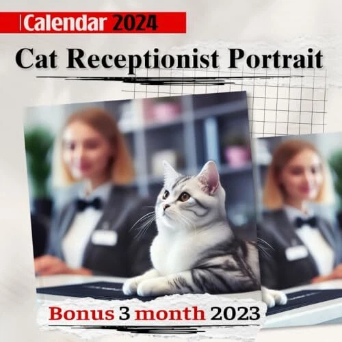 CAT RECEPTIONIST PORTRAIT Calendar 2024 Jan 2024 to Dec 2024 Bonus 3