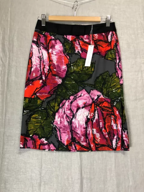 Trina Turk NEW Womens Skirt Size 2 Red Black Cotton Pencil Slit Lined Floral NWT