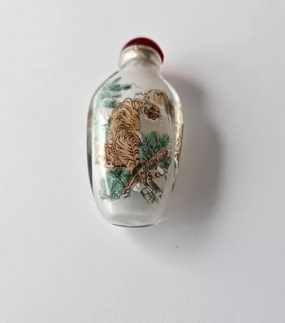 Vintage Chinese Tiger Glass Crystal Snuff Bottle