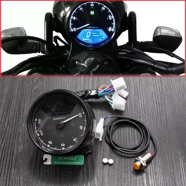 Universal LCD Digital Motorcycle Speedometer Odometer Motorbike Tachometer MPH