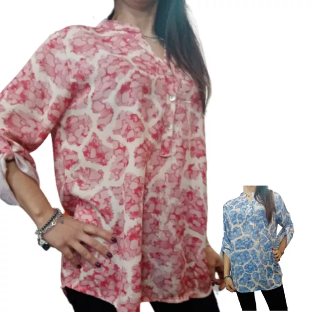 MAGLIETTA Camicia donna manica lunga casacca maglia blusa chiffon A FANTASIA