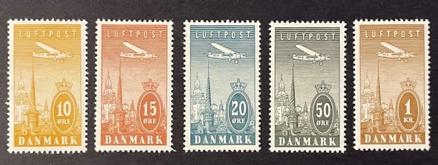 Denmark 1934 Set of 5 Airmail Stamps Scott#C6-C10 MLH OG