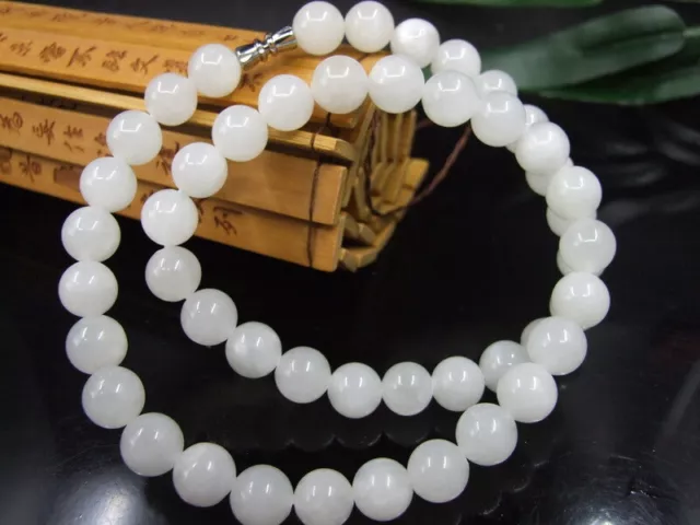 Certified Antique Nephrite Natural Hetian white jade 10mmbead Necklaces Pendants