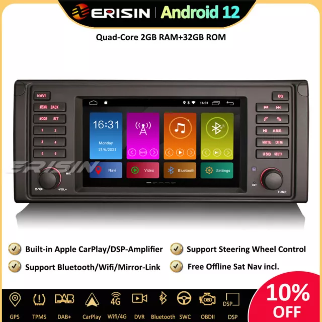 Android 12 Autoradio GPS DAB+ CarPlay DSP TNT DVR Wifi BMW 5 Série E39 X5 E53 M5