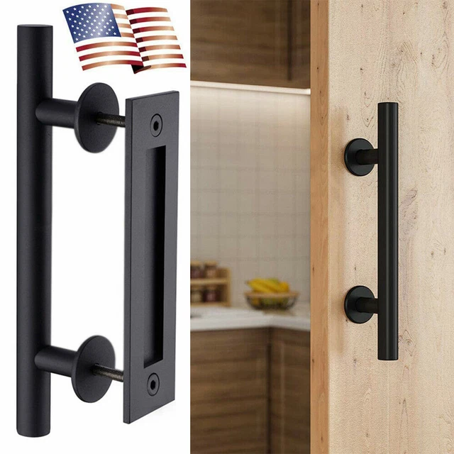 12" Sliding Barn Door Pull and Flush Handle Gate Hardware Set Iron Matte Black