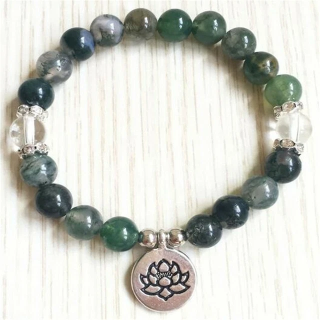 8mm Indian Agate Gemstone Mala Bracelet 7.5 inches Reiki Meditation Unisex