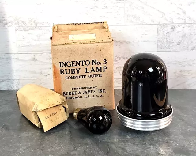 NUEVO DE LOTE ANTIGUO Ingento No 3 Lámpara Roja Rubí Luz de Seguridad Fotografía Cuarto Oscuro Kit de Luz RARO EE. UU.