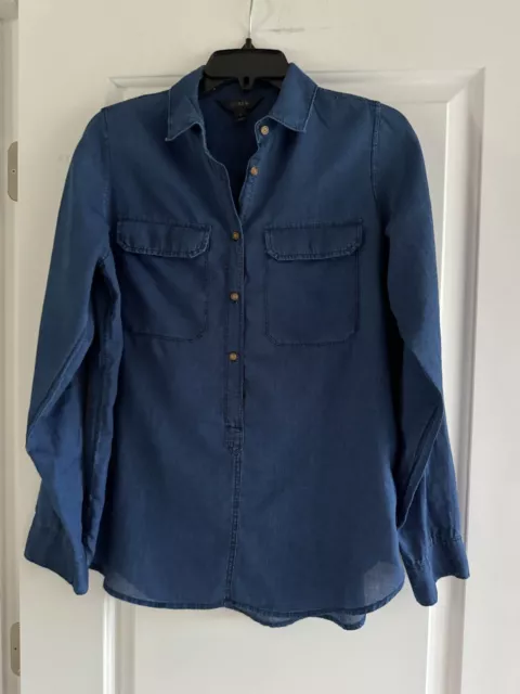 J. Crew Blouse Blue/Indigo Denim Button Pullover Long Sleeve Women’s Size 4