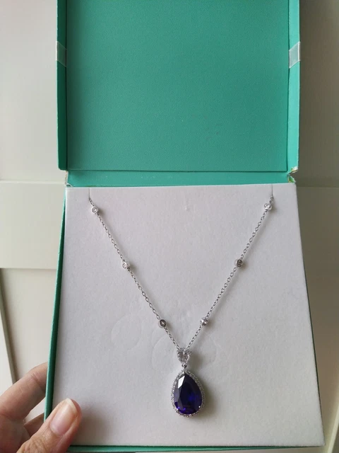 DIAMONIQUE QVC VINTAGE Pear Cut SS Tanzanite Gala Detachable Station Necklace 60.00 PicClick UK