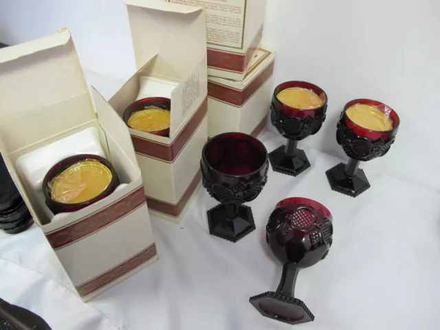 Vintage Avon Cape Cod Ruby Red Glass  Water Goblets (6) Candles In Box