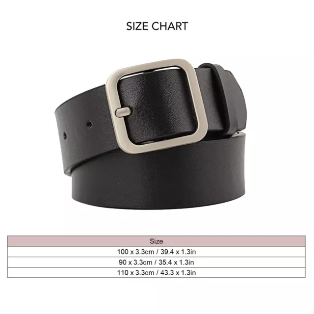 (BLACK WITH SILVER Buckle 39.4 X 1.3in) Belt Fine Sewing Lines Pin ...