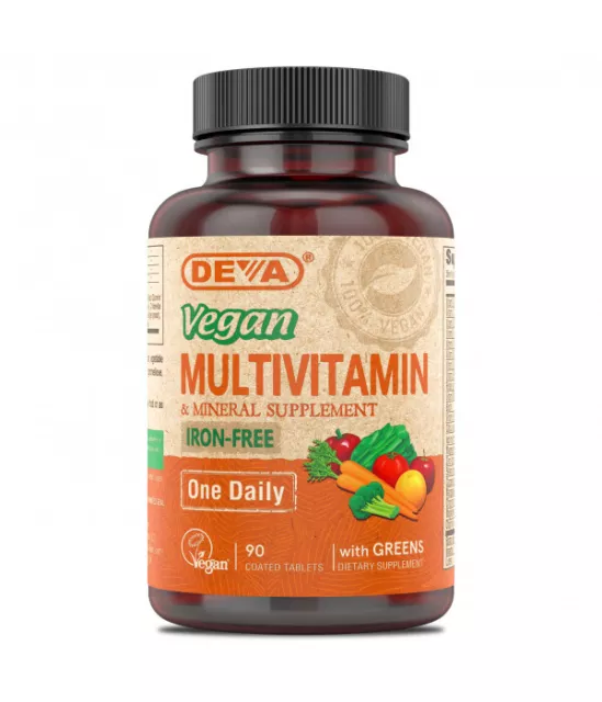 Deva, Vegan Multivitamin & Mineral Supplement (Iron Free), 90 Veg. Tabletten