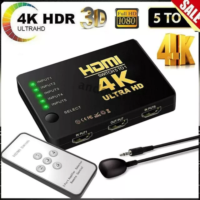 HDMI 5in1 Splitter Switch Kabel Umschalter Verteiler Adapter Ultra HDCP 3D 4K