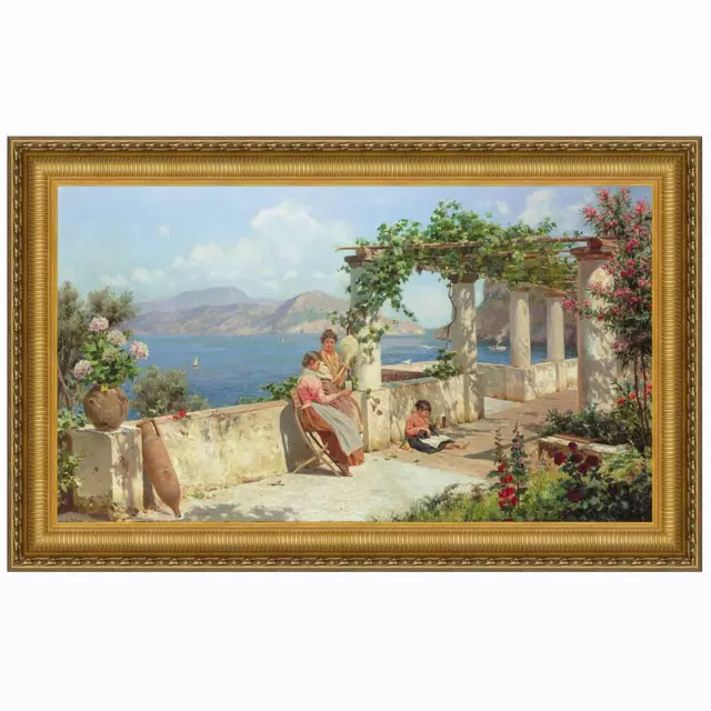 Design Toscano Figures on a Terrace in Capri, Canvas Replica Painting: Grande