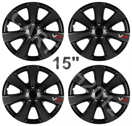 Wheel Trims 15" CITROEN BERLINGO, Carbon Effect Black, Set of 4, Hubcaps Covers
