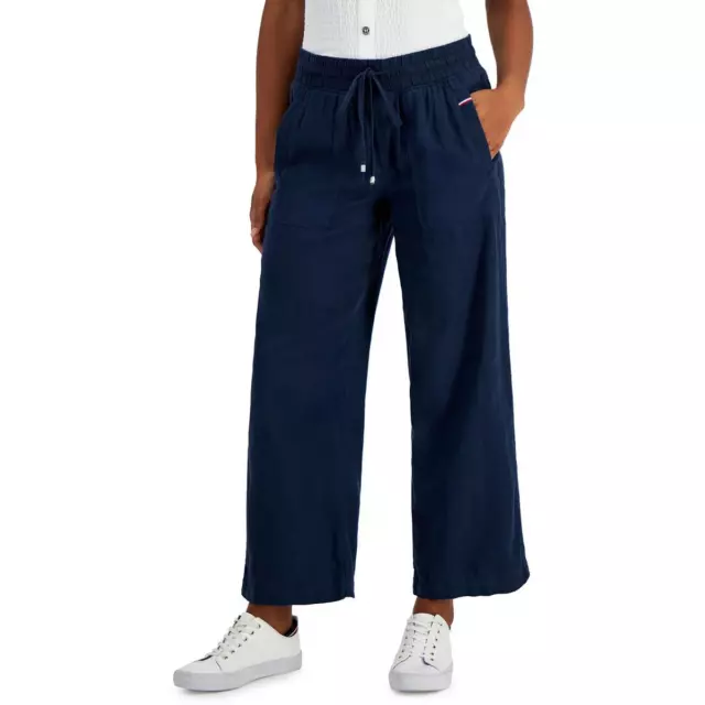 TOMMY HILFIGER WOMENS Navy Pull On Linen Capri Cropped Pants XL BHFO 4634 $33.99 - PicClick