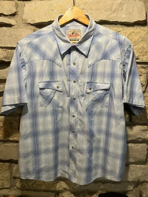 Wrangler Western Vintage Men’s Blue & White Pearl Snap Short Sleeve XL