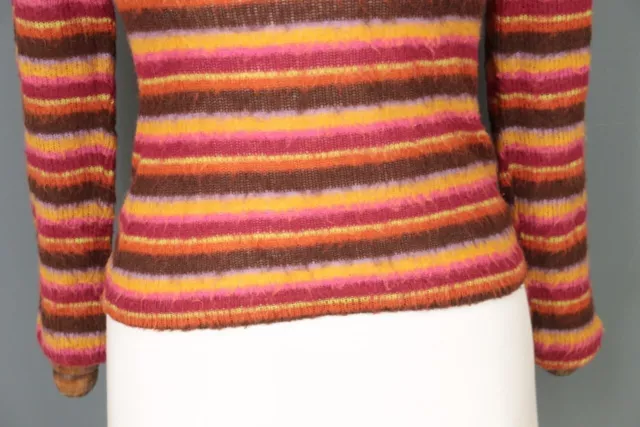 Miss Sixty Multicolor Striped Turtle Neck Mohair Knit Cropped Sweater Size S 2