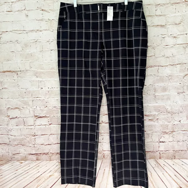 Apt 9 Womens Torie Plaid Trouser Pants Straight Leg Size 16 Black White NWT