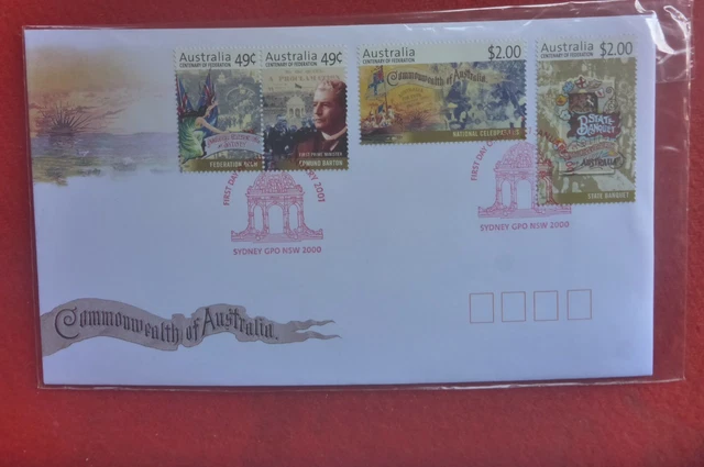 2001 Cent Of Federation Fdc, Set 4 Stamps Red Ink  Sydney Fdi Machine  Spec Pmk