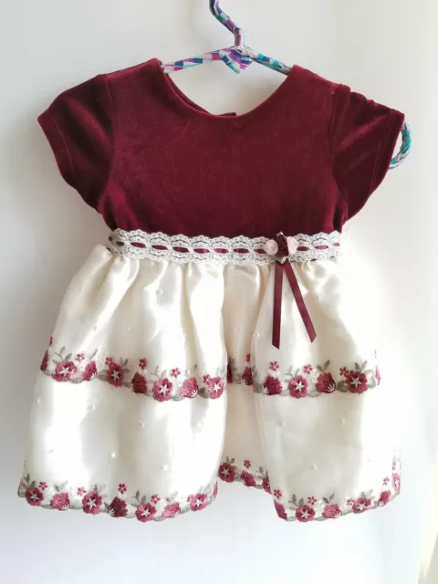 George Girls 12M Christmas Party Dress Red Velvet Embroidered