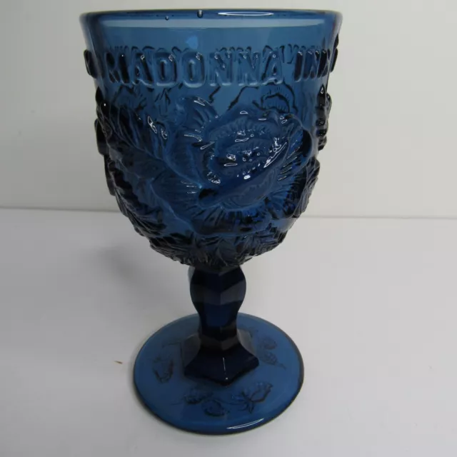 Madonna Inn Goblet Fenton L.G. Wright Wild Rose Medium Dark Blue 6.5"