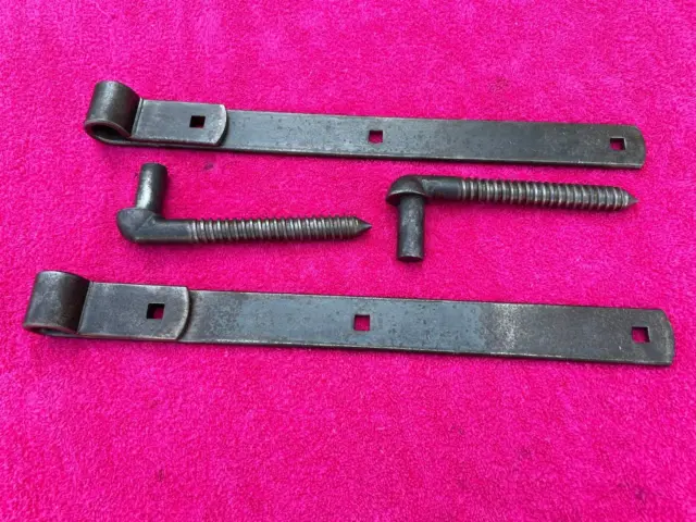 Antique Wrought Iron Salvaged Barn Door Straps Hinges With Wood Screw Pin - PAIR