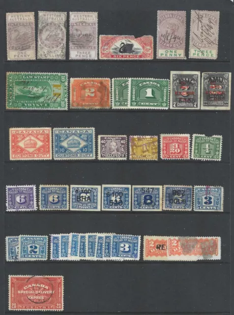 Australia & Canada duty stamps plus special delivery, customs etc (64)