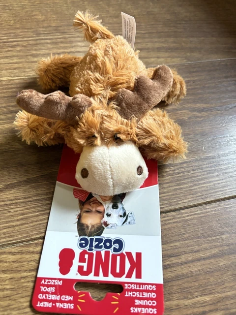 KONG COZIE NATURAL Dog Toys Moose Puppy Dogs Soft Plush Squeaky Toy £7.
