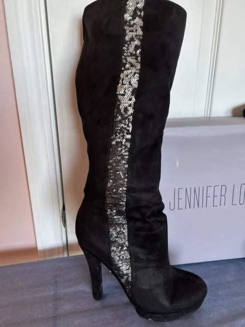 Jennifer Lopez JLo Tall Malina Black Sequin Platform Heel Boot Boots Size 7 Med